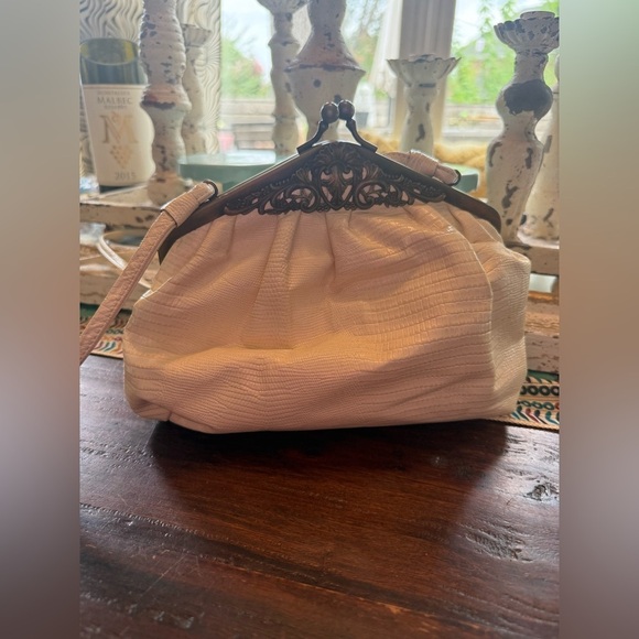 Vintage 1950s Fancy Nancy Atlanta White Faux Lizard Frame Handbag - Picture 11 of 11